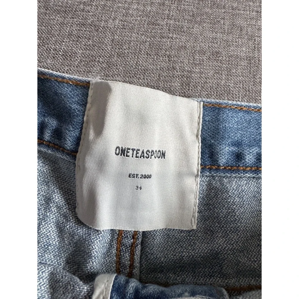 One Teaspoon Women's Hendrixe Blue Bandits Low Waist Denim Shorts Size 34 NEW